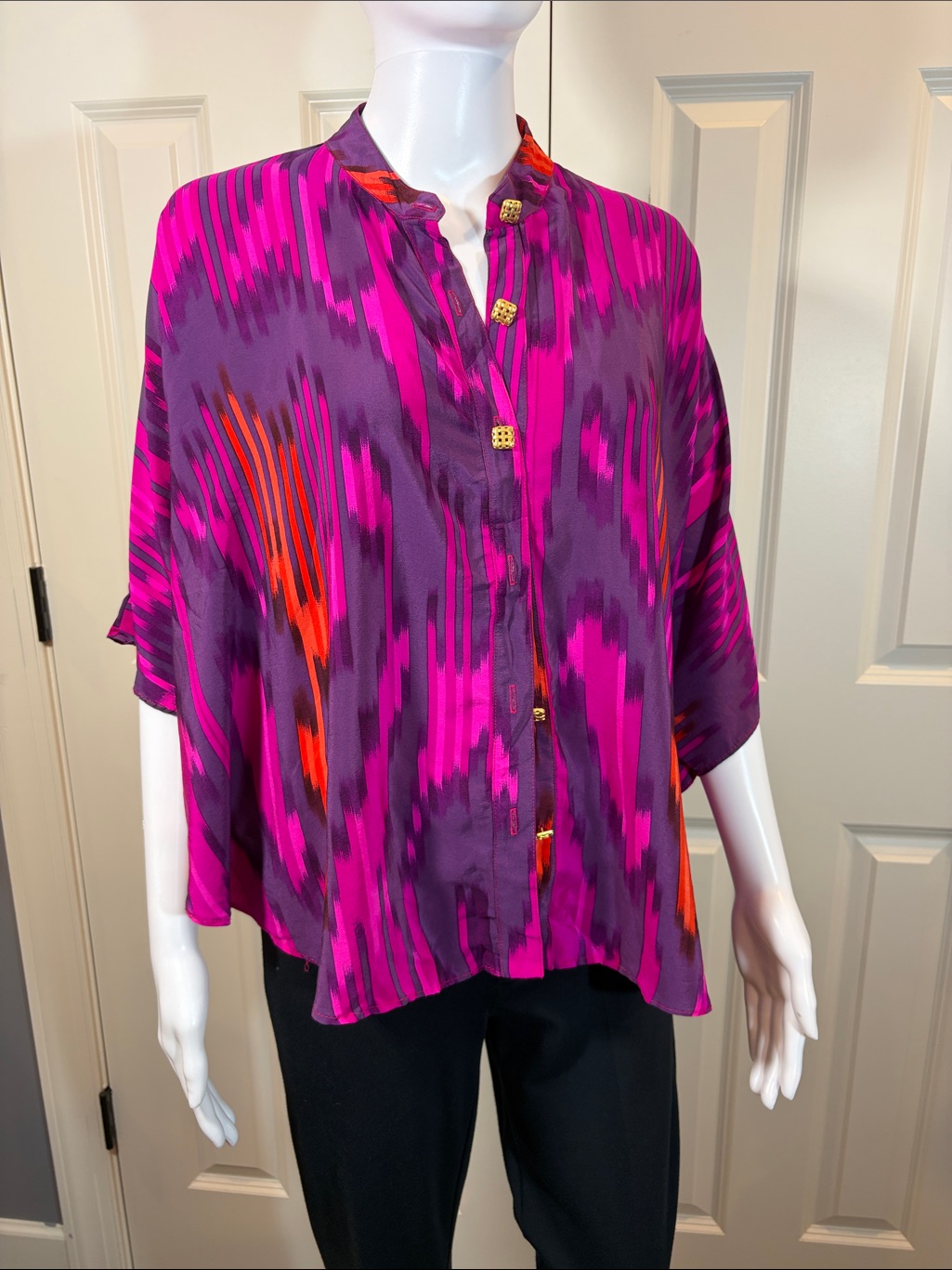 Flowy Pink Purple Printed ButtonFront Blouse